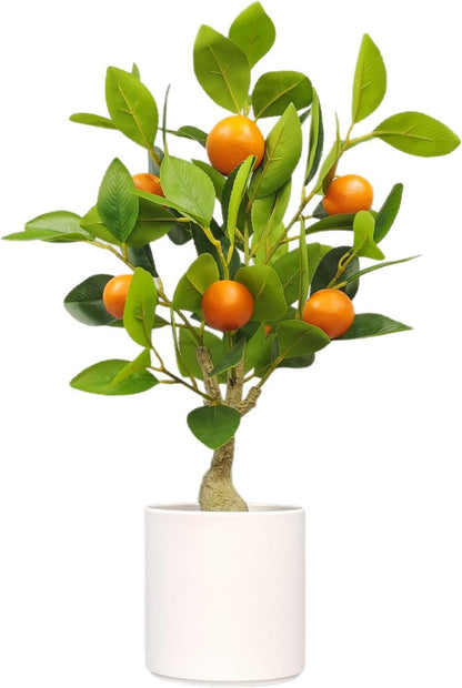 Artificial Lemon Tree 20.5 Inches Tall, Fake Potted Citrus Plant