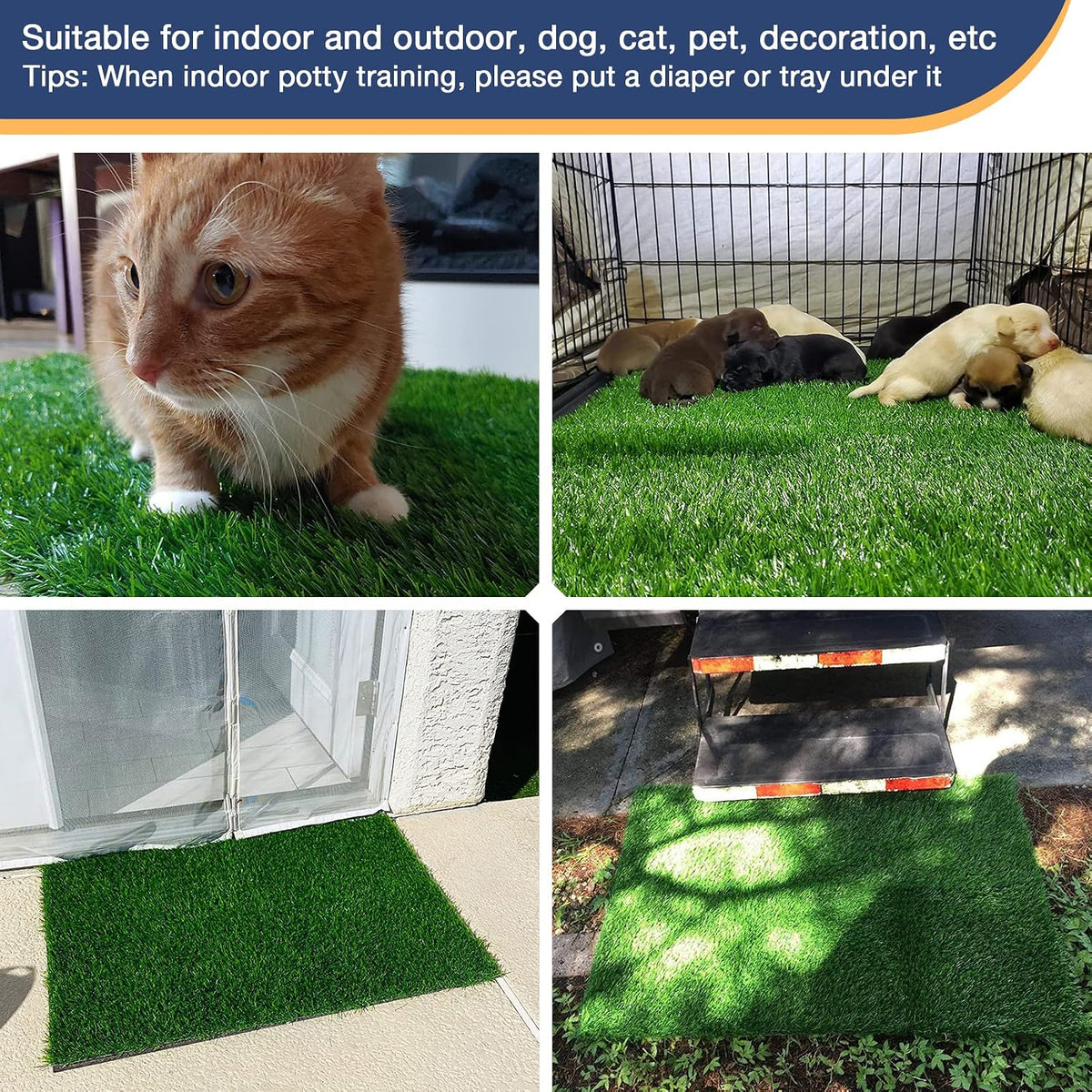 GLOBREEN Dogs Grass Pee Pad for Puppy Potty Training, Pet Friendly Artificial Grass Turf Mat Outdoor Indoor Use, High Drainage, 39.3" x 31.5"
