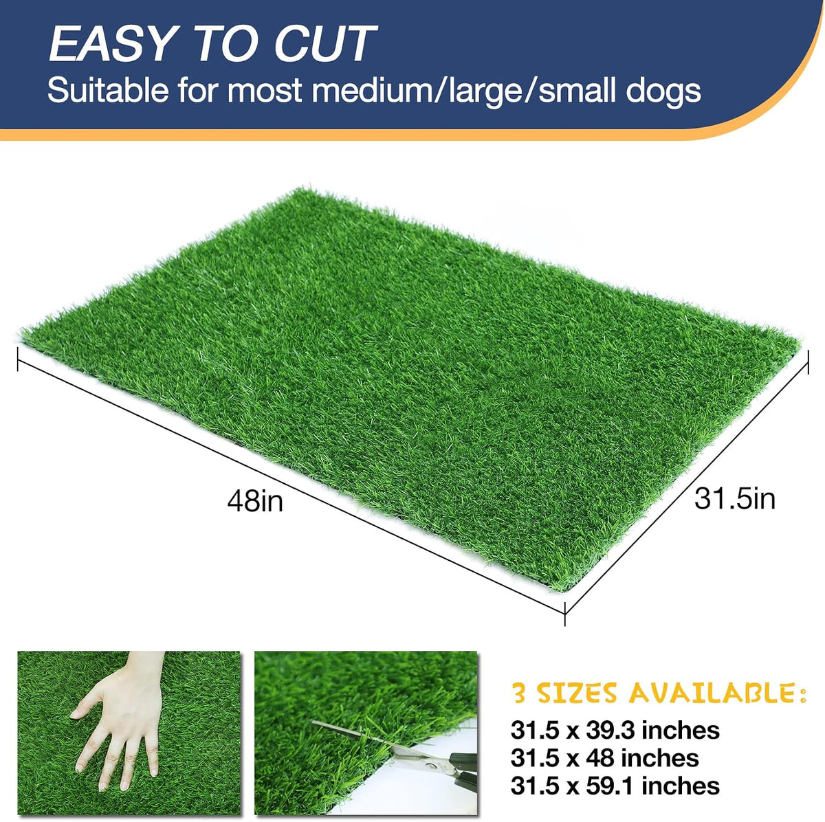 GLOBREEN Dogs Grass Pee Pad for Puppy Potty Training, Pet Friendly Artificial Grass Turf Mat Outdoor Indoor Use, High Drainage, 39.3" x 31.5"