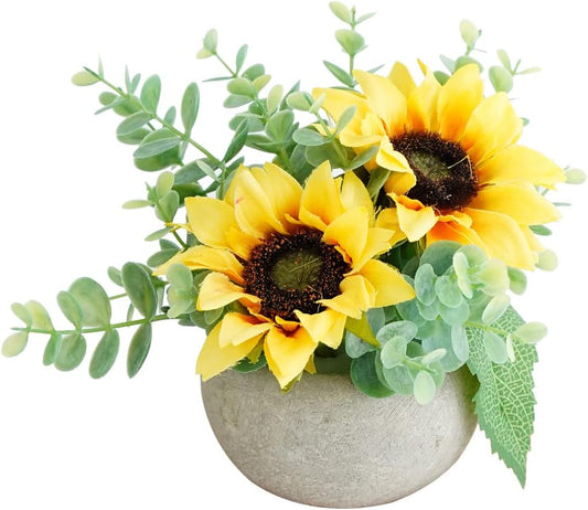 Yellow Small Artificial Rose Potted Plant, Mini Faux Floral Decor