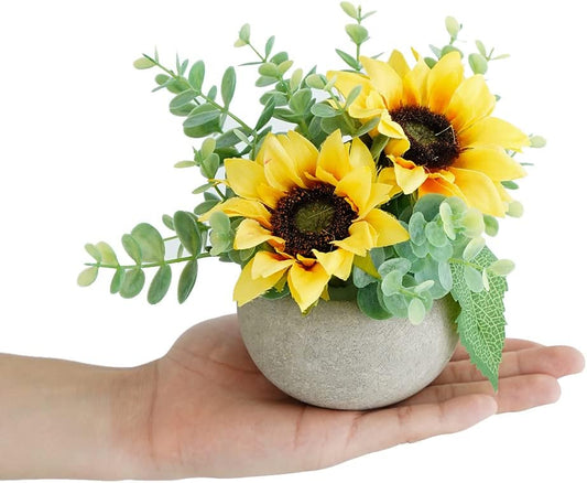 Yellow Small Artificial Rose Potted Plant, Mini Faux Floral Decor