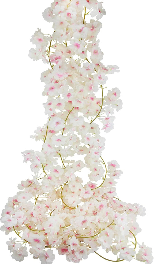 2 Pcs Artificial Cherry Blossom Flower Vines Cherry Blossom Garland 18.48 ft Hanging Silk Flowers Vines Fake Flower Garland Outdoors for Home Wedding Garden Party Arch Office Decor Pink