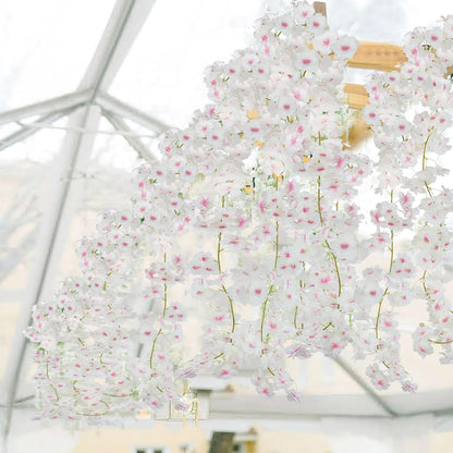 2 Pcs Artificial Cherry Blossom Flower Vines Cherry Blossom Garland 18.48 ft Hanging Silk Flowers Vines Fake Flower Garland Outdoors for Home Wedding Garden Party Arch Office Decor Pink