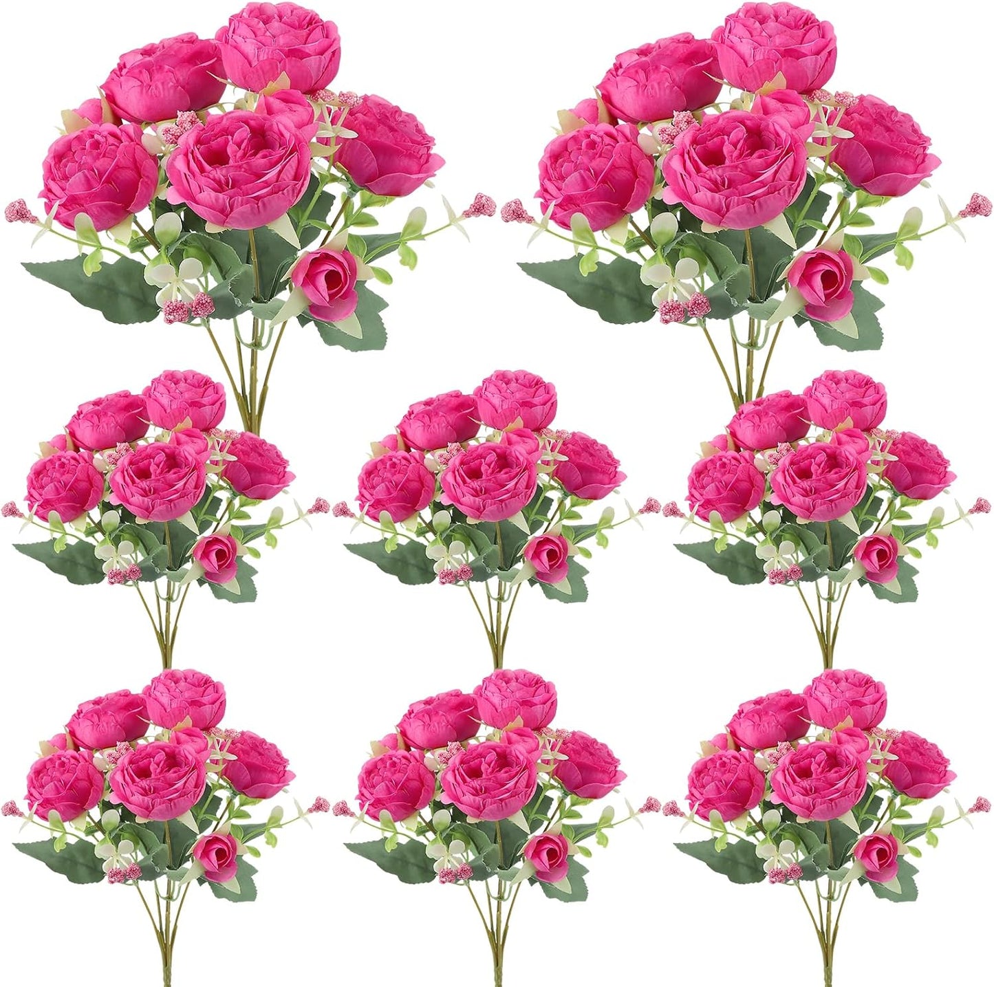 8 Pack Pink, Purple Peonies Artificial Flowers | Fake Silk Hydrangea Bouquet for Bridal Wedding Home Table Decor Reusable Dining Opening Ceremony Birthday Arrangement