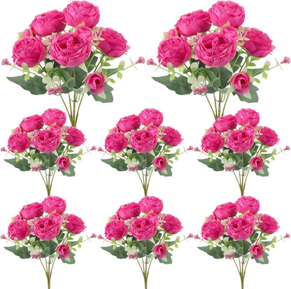 8 Pack Pink, Purple Peonies Artificial Flowers | Fake Silk Hydrangea Bouquet for Bridal Wedding Home Table Decor Reusable Dining Opening Ceremony Birthday Arrangement