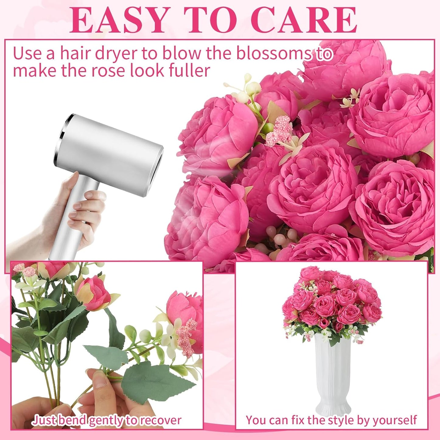 8 Pack Pink, Purple Peonies Artificial Flowers | Fake Silk Hydrangea Bouquet for Bridal Wedding Home Table Decor Reusable Dining Opening Ceremony Birthday Arrangement