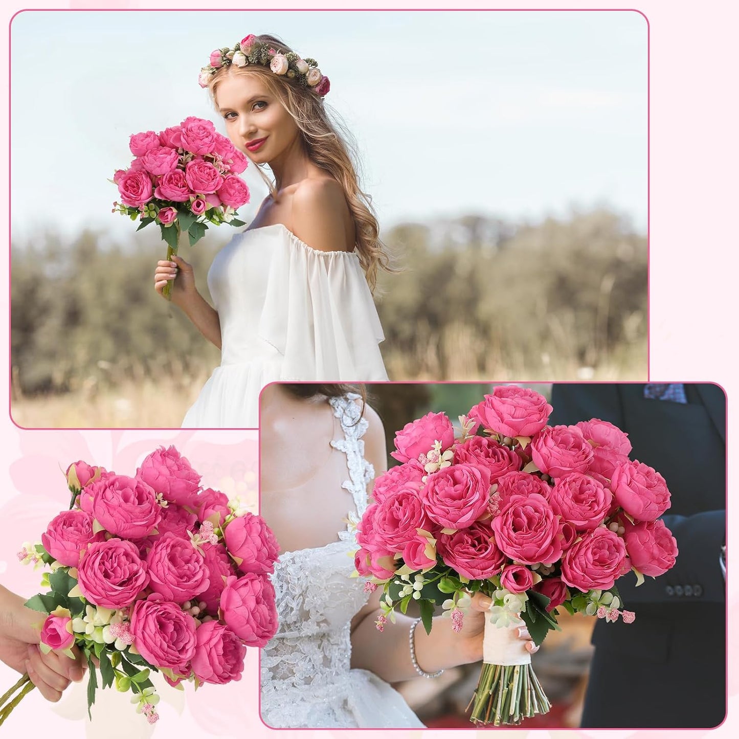 8 Pack Pink, Purple Peonies Artificial Flowers | Fake Silk Hydrangea Bouquet for Bridal Wedding Home Table Decor Reusable Dining Opening Ceremony Birthday Arrangement