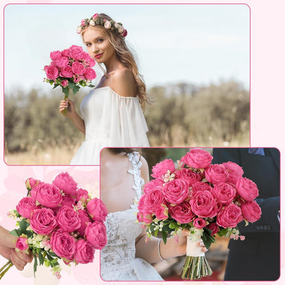 8 Pack Pink, Purple Peonies Artificial Flowers | Fake Silk Hydrangea Bouquet for Bridal Wedding Home Table Decor Reusable Dining Opening Ceremony Birthday Arrangement