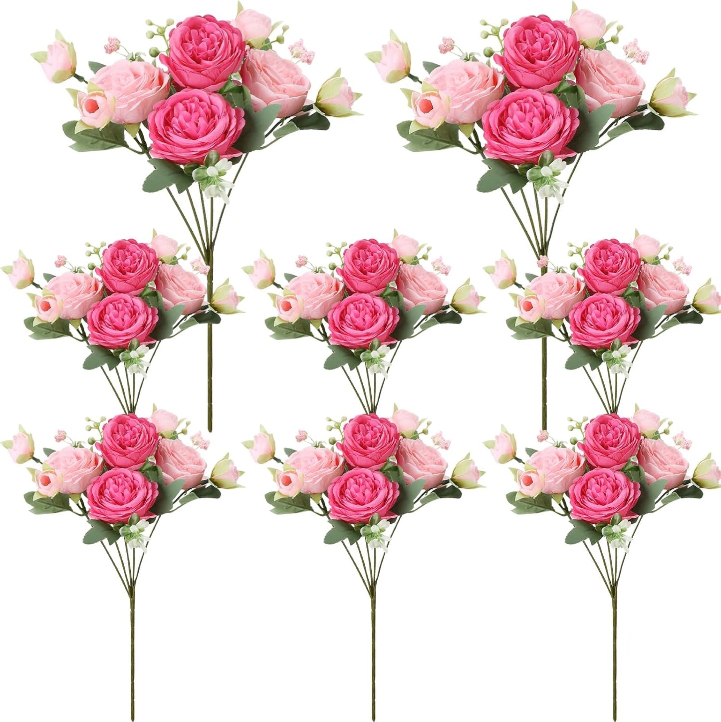 8 Pack Pink, Purple Peonies Artificial Flowers | Fake Silk Hydrangea Bouquet for Bridal Wedding Home Table Decor Reusable Dining Opening Ceremony Birthday Arrangement