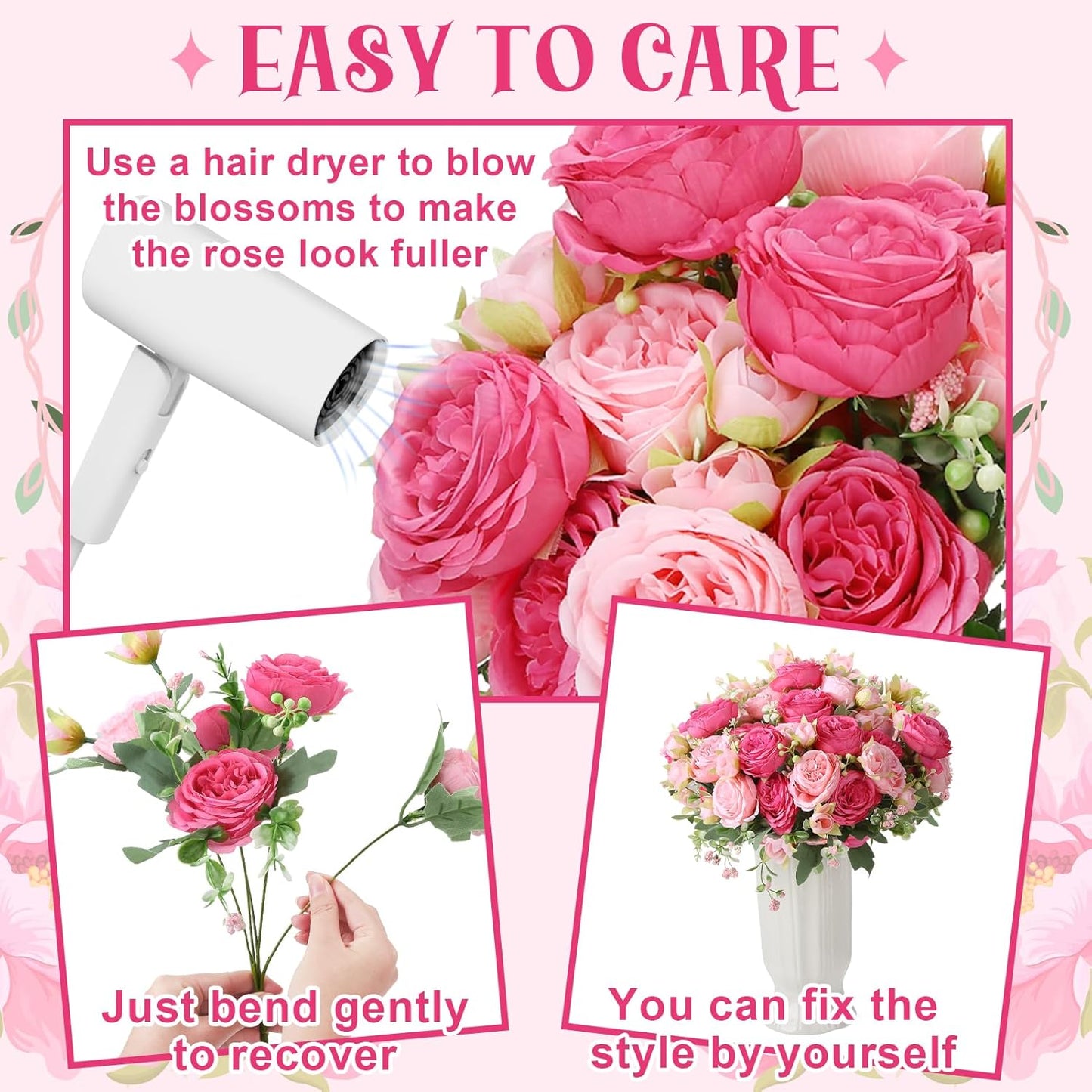 8 Pack Pink, Purple Peonies Artificial Flowers | Fake Silk Hydrangea Bouquet for Bridal Wedding Home Table Decor Reusable Dining Opening Ceremony Birthday Arrangement