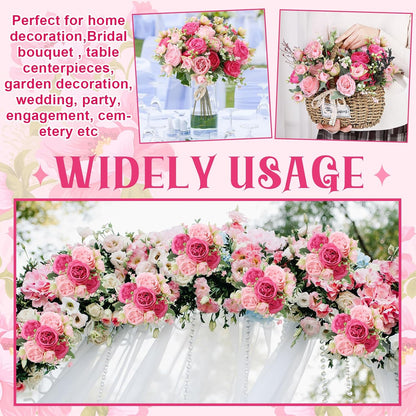 8 Pack Pink, Purple Peonies Artificial Flowers | Fake Silk Hydrangea Bouquet for Bridal Wedding Home Table Decor Reusable Dining Opening Ceremony Birthday Arrangement