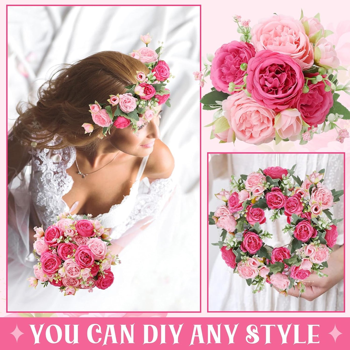 8 Pack Pink, Purple Peonies Artificial Flowers | Fake Silk Hydrangea Bouquet for Bridal Wedding Home Table Decor Reusable Dining Opening Ceremony Birthday Arrangement