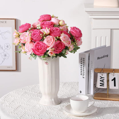 8 Pack Pink, Purple Peonies Artificial Flowers | Fake Silk Hydrangea Bouquet for Bridal Wedding Home Table Decor Reusable Dining Opening Ceremony Birthday Arrangement