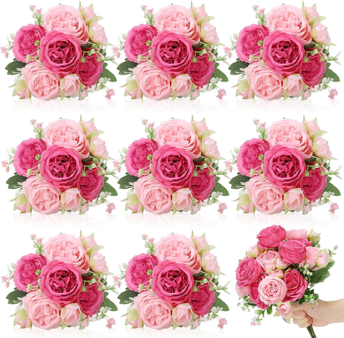 8 Pack Pink, Purple Peonies Artificial Flowers | Fake Silk Hydrangea Bouquet for Bridal Wedding Home Table Decor Reusable Dining Opening Ceremony Birthday Arrangement
