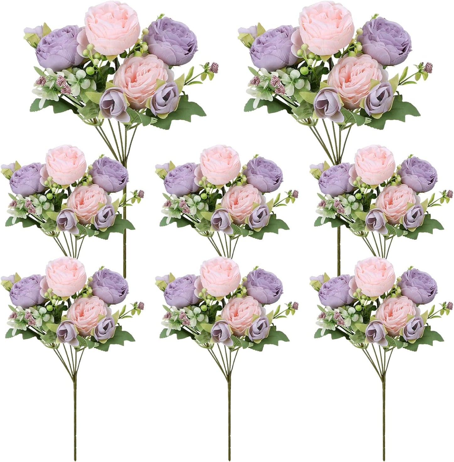 8 Pack Pink, Purple Peonies Artificial Flowers | Fake Silk Hydrangea Bouquet for Bridal Wedding Home Table Decor Reusable Dining Opening Ceremony Birthday Arrangement