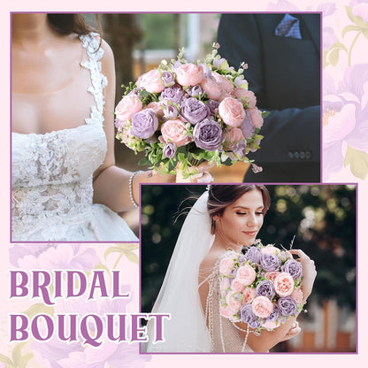 8 Pack Pink, Purple Peonies Artificial Flowers | Fake Silk Hydrangea Bouquet for Bridal Wedding Home Table Decor Reusable Dining Opening Ceremony Birthday Arrangement