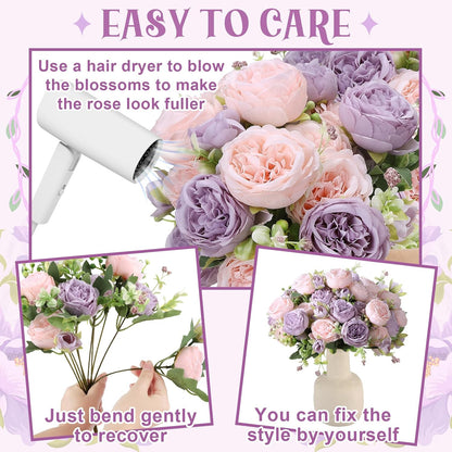 8 Pack Pink, Purple Peonies Artificial Flowers | Fake Silk Hydrangea Bouquet for Bridal Wedding Home Table Decor Reusable Dining Opening Ceremony Birthday Arrangement