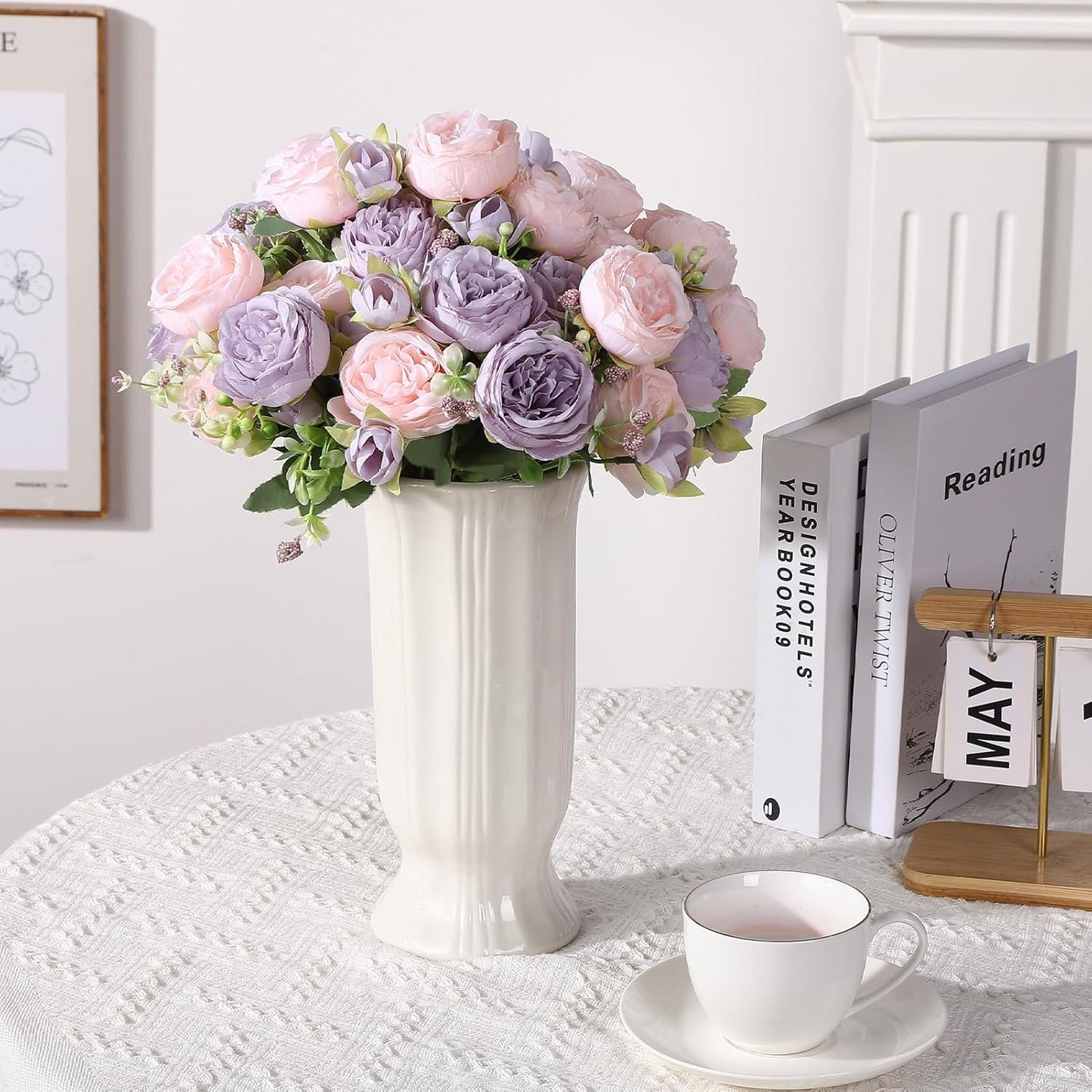 8 Pack Pink, Purple Peonies Artificial Flowers | Fake Silk Hydrangea Bouquet for Bridal Wedding Home Table Decor Reusable Dining Opening Ceremony Birthday Arrangement