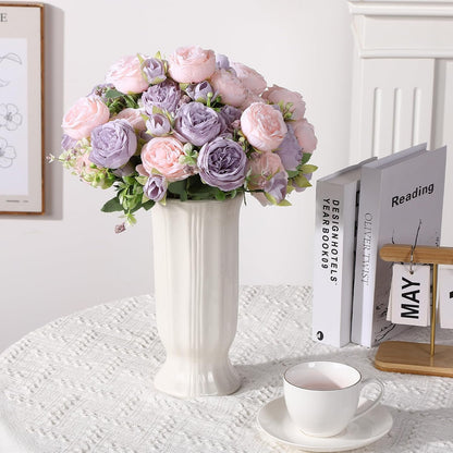 8 Pack Pink, Purple Peonies Artificial Flowers | Fake Silk Hydrangea Bouquet for Bridal Wedding Home Table Decor Reusable Dining Opening Ceremony Birthday Arrangement