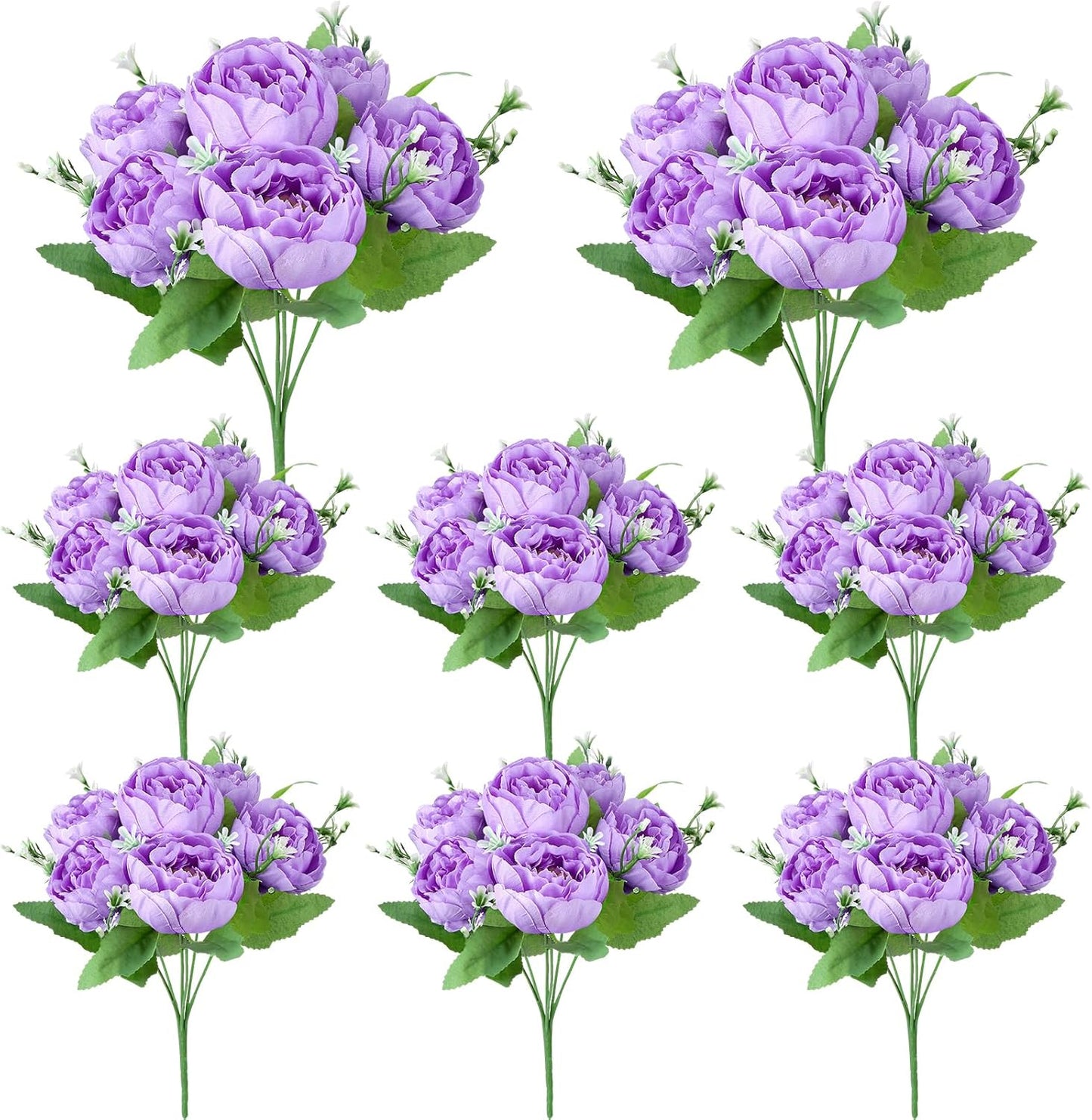 8 Pack Pink, Purple Peonies Artificial Flowers | Fake Silk Hydrangea Bouquet for Bridal Wedding Home Table Decor Reusable Dining Opening Ceremony Birthday Arrangement