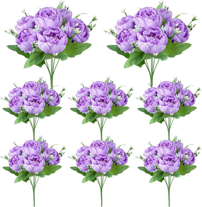 8 Pack Pink, Purple Peonies Artificial Flowers | Fake Silk Hydrangea Bouquet for Bridal Wedding Home Table Decor Reusable Dining Opening Ceremony Birthday Arrangement