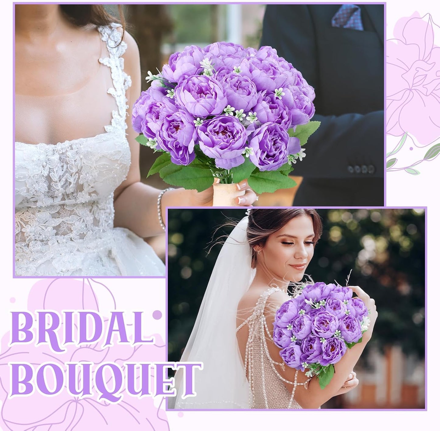 8 Pack Pink, Purple Peonies Artificial Flowers | Fake Silk Hydrangea Bouquet for Bridal Wedding Home Table Decor Reusable Dining Opening Ceremony Birthday Arrangement