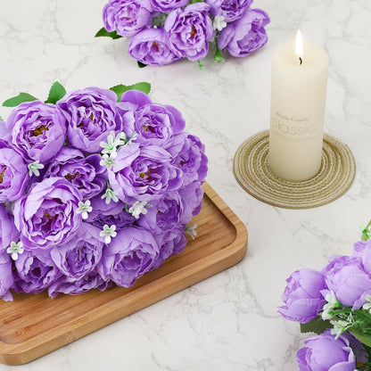 8 Pack Pink, Purple Peonies Artificial Flowers | Fake Silk Hydrangea Bouquet for Bridal Wedding Home Table Decor Reusable Dining Opening Ceremony Birthday Arrangement