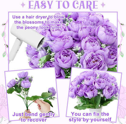 8 Pack Pink, Purple Peonies Artificial Flowers | Fake Silk Hydrangea Bouquet for Bridal Wedding Home Table Decor Reusable Dining Opening Ceremony Birthday Arrangement