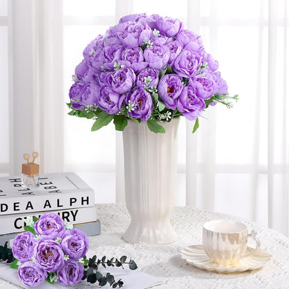8 Pack Pink, Purple Peonies Artificial Flowers | Fake Silk Hydrangea Bouquet for Bridal Wedding Home Table Decor Reusable Dining Opening Ceremony Birthday Arrangement