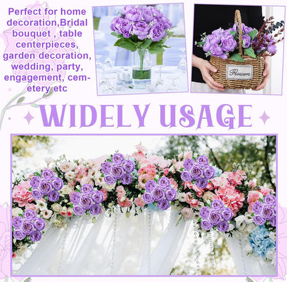 8 Pack Pink, Purple Peonies Artificial Flowers | Fake Silk Hydrangea Bouquet for Bridal Wedding Home Table Decor Reusable Dining Opening Ceremony Birthday Arrangement