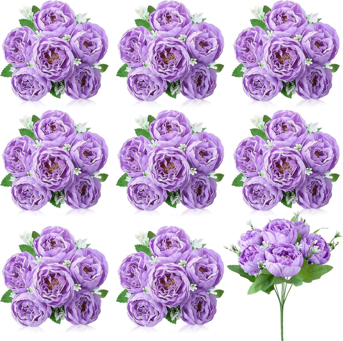 8 Pack Pink, Purple Peonies Artificial Flowers | Fake Silk Hydrangea Bouquet for Bridal Wedding Home Table Decor Reusable Dining Opening Ceremony Birthday Arrangement