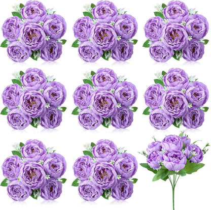 8 Pack Pink, Purple Peonies Artificial Flowers | Fake Silk Hydrangea Bouquet for Bridal Wedding Home Table Decor Reusable Dining Opening Ceremony Birthday Arrangement