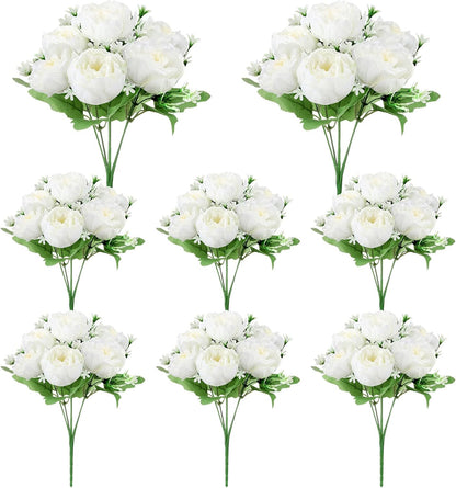 8 Pack Pink, Purple Peonies Artificial Flowers | Fake Silk Hydrangea Bouquet for Bridal Wedding Home Table Decor Reusable Dining Opening Ceremony Birthday Arrangement