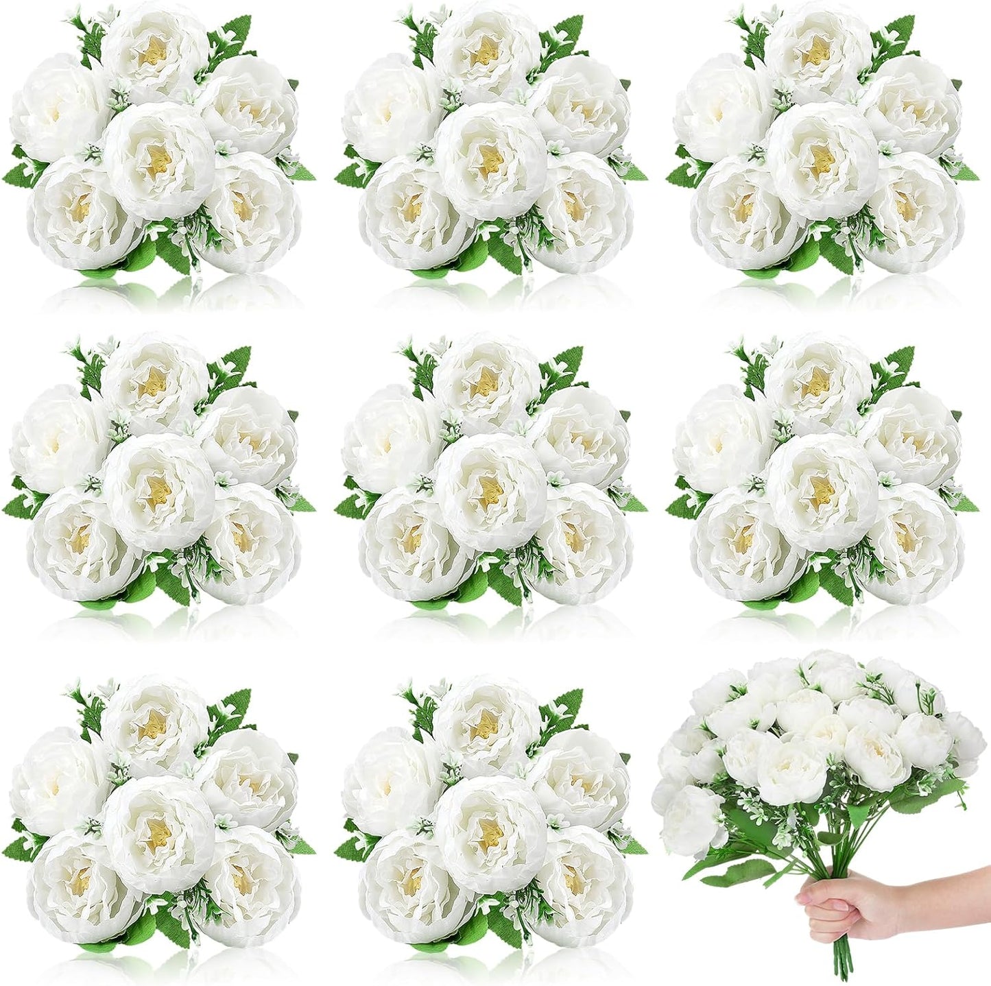 8 Pack Pink, Purple Peonies Artificial Flowers | Fake Silk Hydrangea Bouquet for Bridal Wedding Home Table Decor Reusable Dining Opening Ceremony Birthday Arrangement