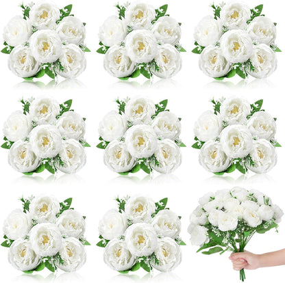 8 Pack Pink, Purple Peonies Artificial Flowers | Fake Silk Hydrangea Bouquet for Bridal Wedding Home Table Decor Reusable Dining Opening Ceremony Birthday Arrangement