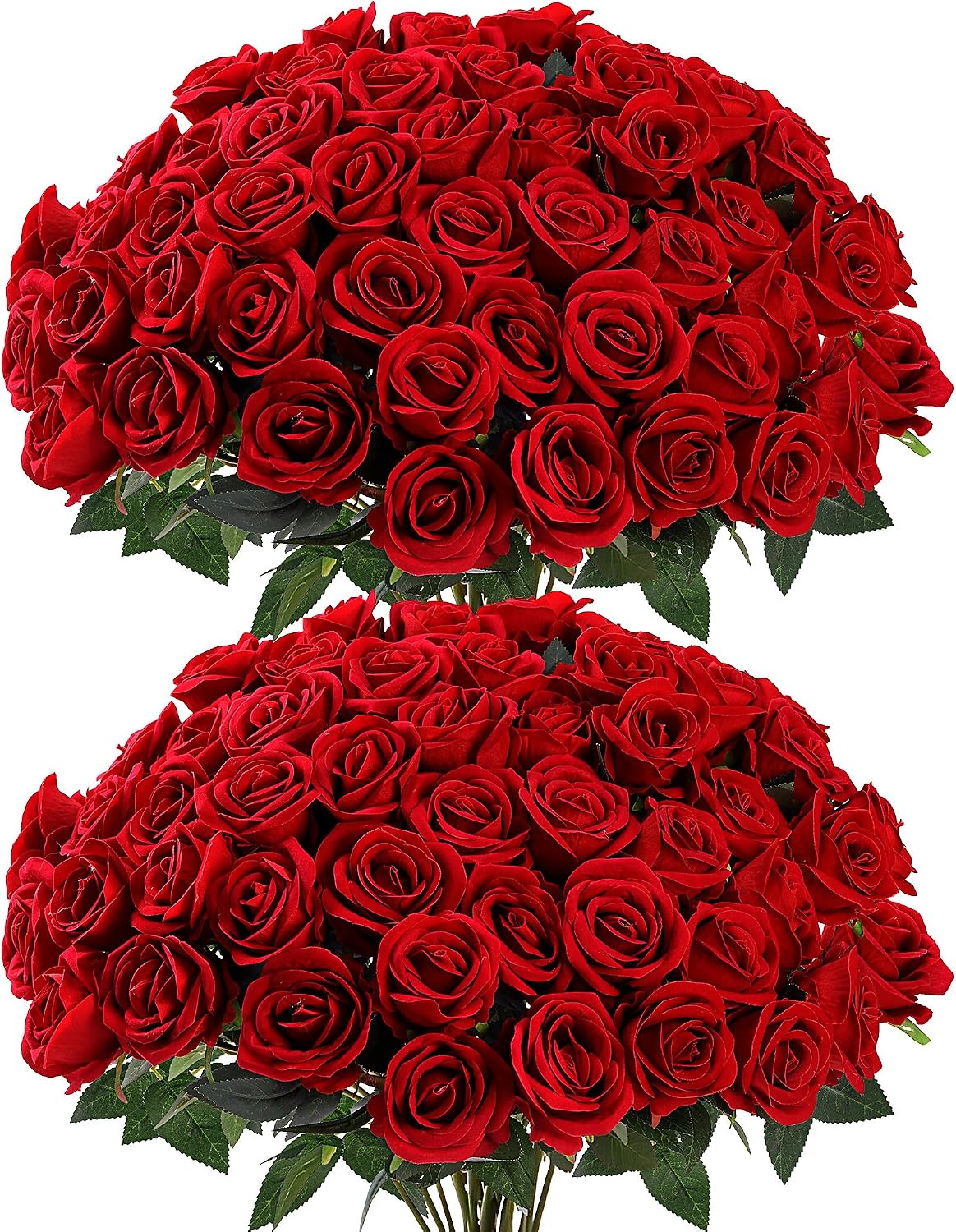 50 Pcs Artificial Roses Red Flowers Fake Velvet Silk Roses with Stems Bulk Realistic Faux Flowers for Bridal Bouquets Wedding Centerpieces Valentines Day DIY Home Party Decor (Red)