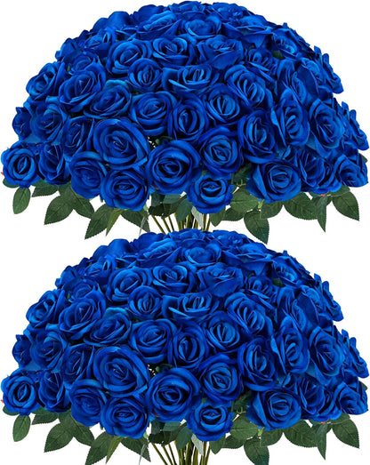 50 Pcs Artificial Roses Red Flowers Fake Velvet Silk Roses with Stems Bulk Realistic Faux Flowers for Bridal Bouquets Wedding Centerpieces Valentines Day DIY Home Party Decor (Red)