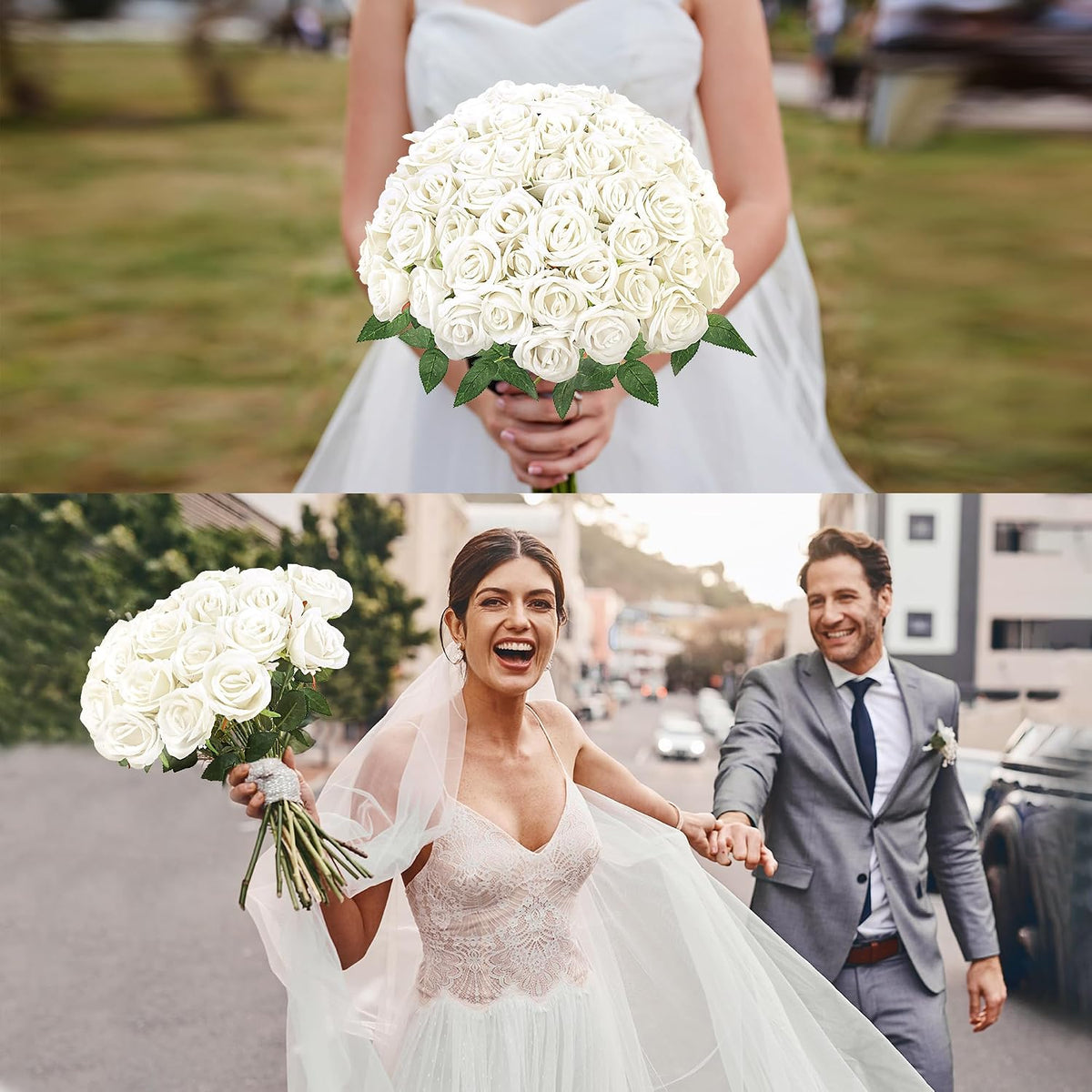 50 Pcs Artificial Roses Red Flowers Fake Velvet Silk Roses with Stems Bulk Realistic Faux Flowers for Bridal Bouquets Wedding Centerpieces Valentines Day DIY Home Party Decor (Red)