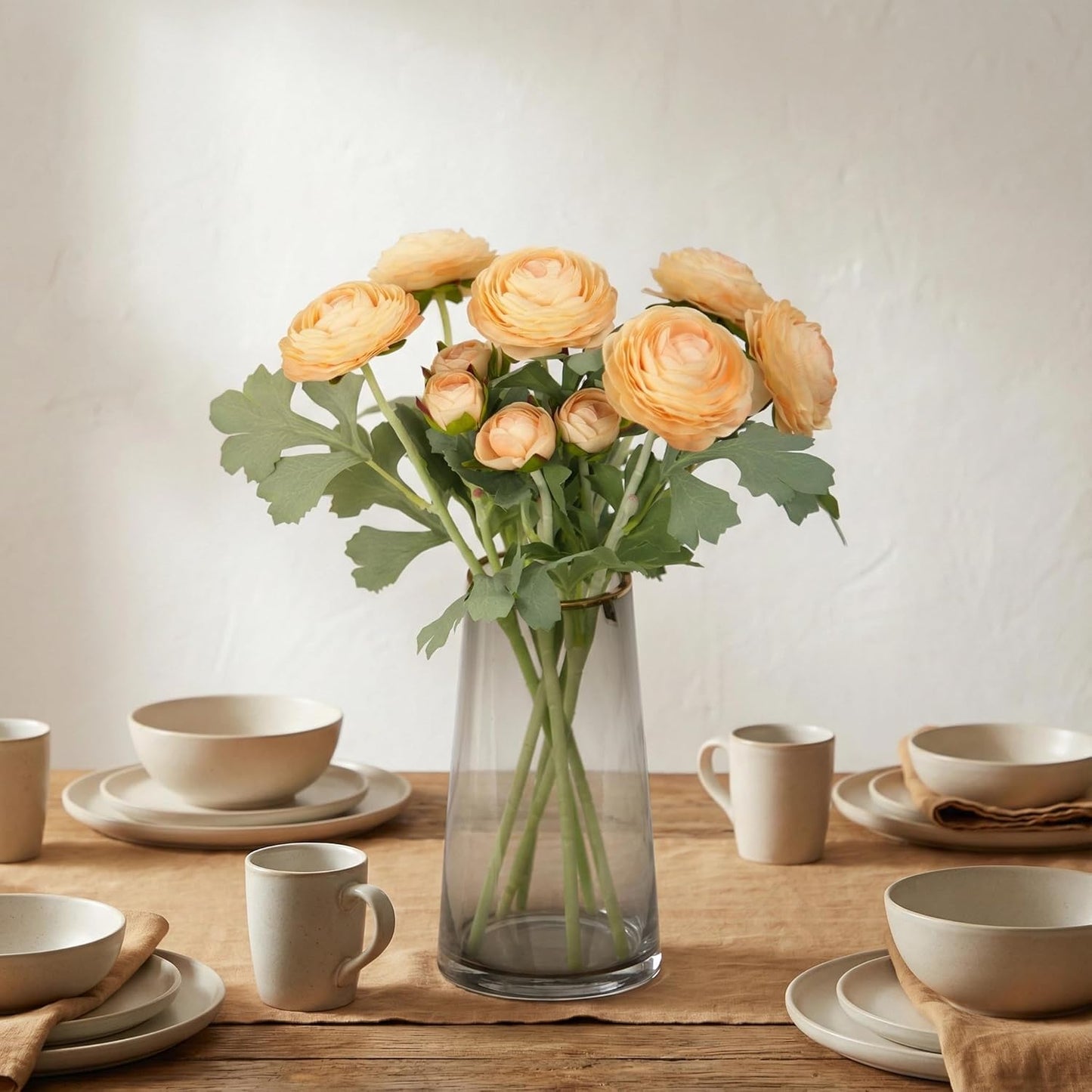 Artificial Ranunculus Flowers with Real Touch Stem, Silk Ranunculus Flowers (Orange, 6pcs)
