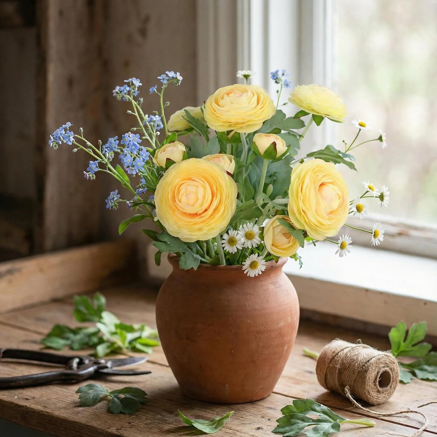 Artificial Ranunculus Flowers with Real Touch Stem, Silk Ranunculus Flowers (Orange, 6pcs)