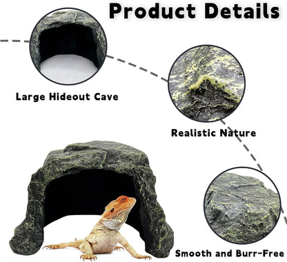Reptile Hideout,Tortoise Hide Cave,Resin Rock,Bearded Dragon Hideaway,Turtle Basking Platform,Reptiles Habitat Decor Tank Accessories for Lizards Gecko Snakes Chameleon Frogs