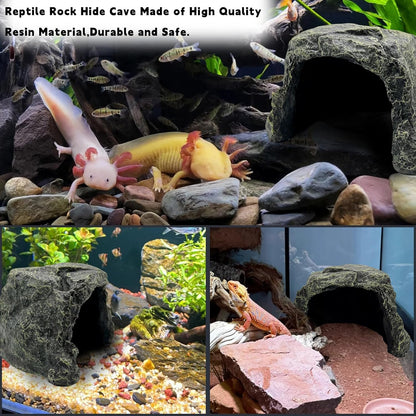 Reptile Hideout,Tortoise Hide Cave,Resin Rock,Bearded Dragon Hideaway,Turtle Basking Platform,Reptiles Habitat Decor Tank Accessories for Lizards Gecko Snakes Chameleon Frogs