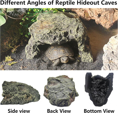 Reptile Hideout,Tortoise Hide Cave,Resin Rock,Bearded Dragon Hideaway,Turtle Basking Platform,Reptiles Habitat Decor Tank Accessories for Lizards Gecko Snakes Chameleon Frogs