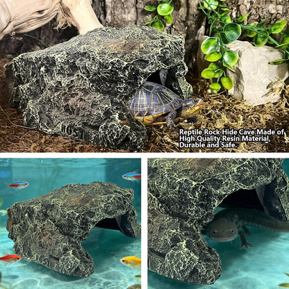 Reptile Hideout,Tortoise Hide Cave,Resin Rock,Bearded Dragon Hideaway,Turtle Basking Platform,Reptiles Habitat Decor Tank Accessories for Lizards Gecko Snakes Chameleon Frogs