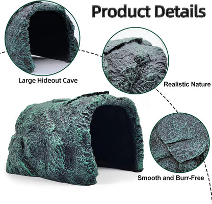 Reptile Hideout,Tortoise Hide Cave,Resin Rock,Bearded Dragon Hideaway,Turtle Basking Platform,Reptiles Habitat Decor Tank Accessories for Lizards Gecko Snakes Chameleon Frogs