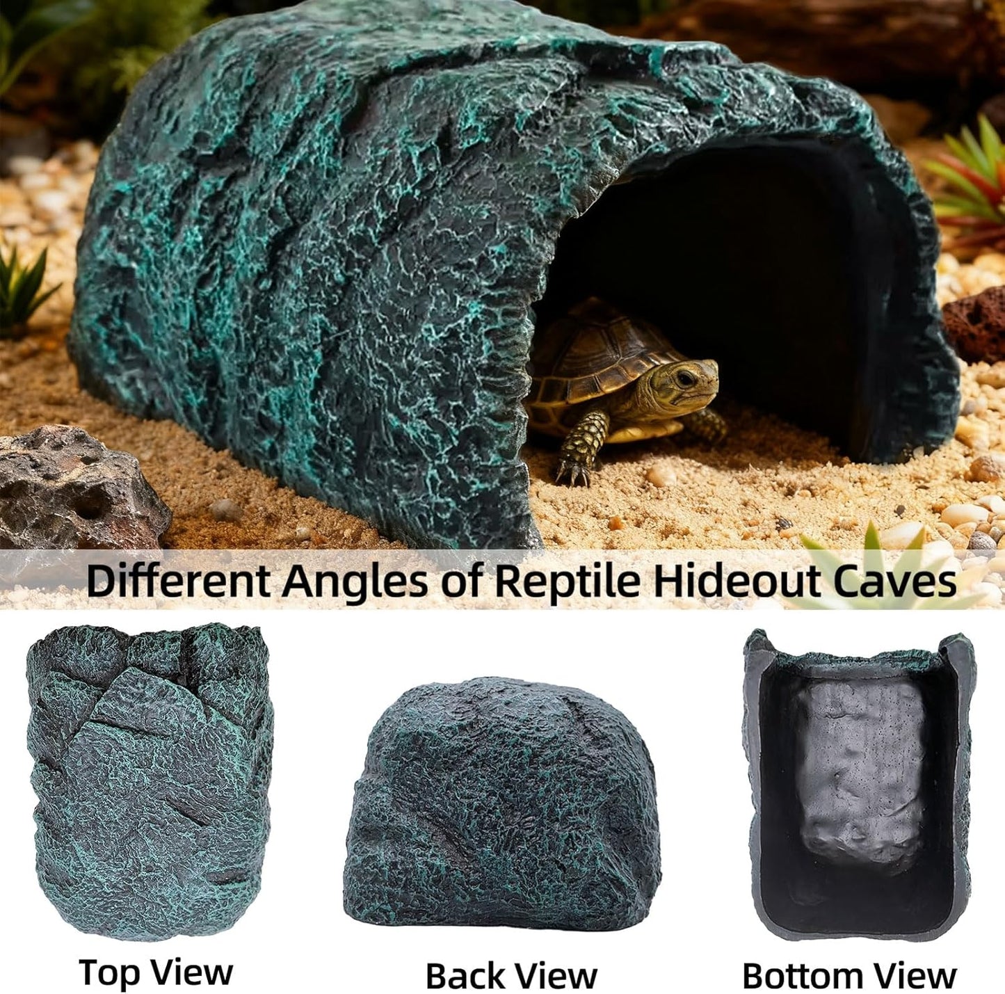 Reptile Hideout,Tortoise Hide Cave,Resin Rock,Bearded Dragon Hideaway,Turtle Basking Platform,Reptiles Habitat Decor Tank Accessories for Lizards Gecko Snakes Chameleon Frogs