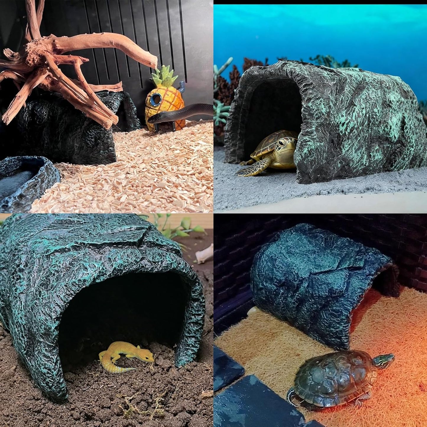 Reptile Hideout,Tortoise Hide Cave,Resin Rock,Bearded Dragon Hideaway,Turtle Basking Platform,Reptiles Habitat Decor Tank Accessories for Lizards Gecko Snakes Chameleon Frogs