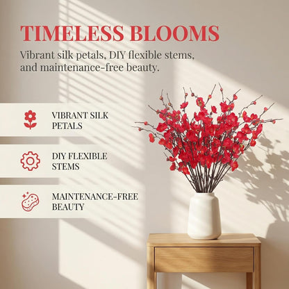 20pcs Red Cherry Blossom Branches 22" Cherry Blossom Decor