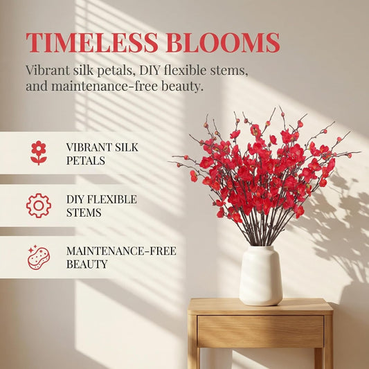 20pcs Red Cherry Blossom Branches 22" Cherry Blossom Decor