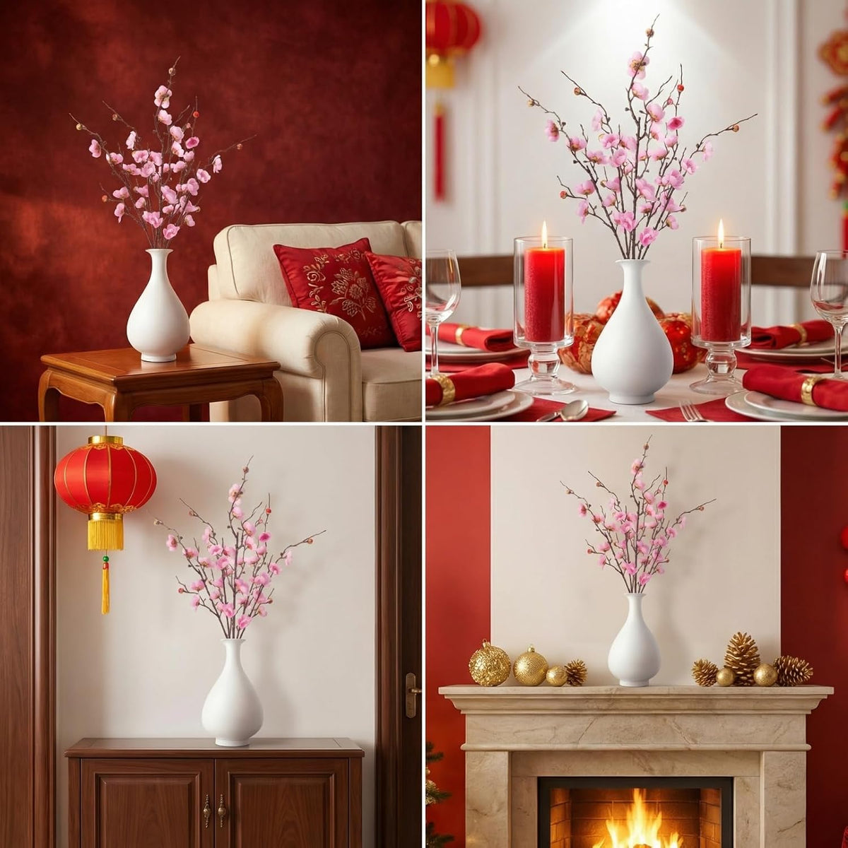 20pcs Red Cherry Blossom Branches 22" Cherry Blossom Decor